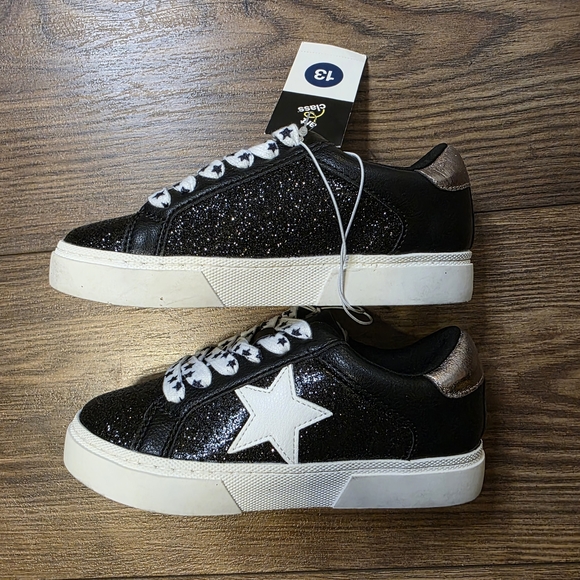 Youth Black Glitter Sneakers with Stars NWT - Picture 8 of 9